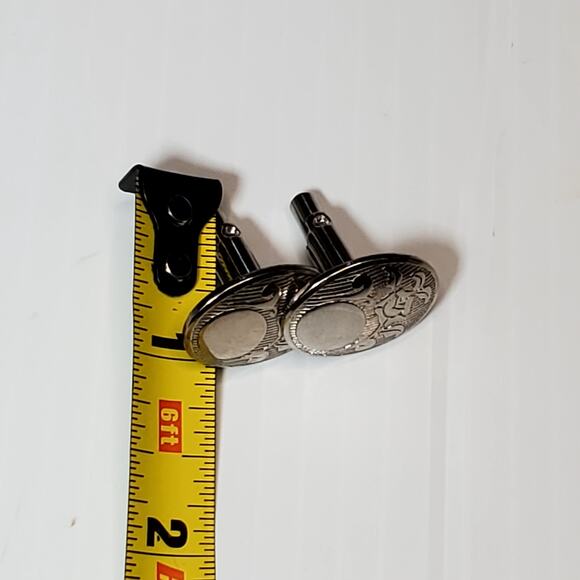 Vtg Silver Tone Floral Design Cufflinks 1" - Picture 3 of 3